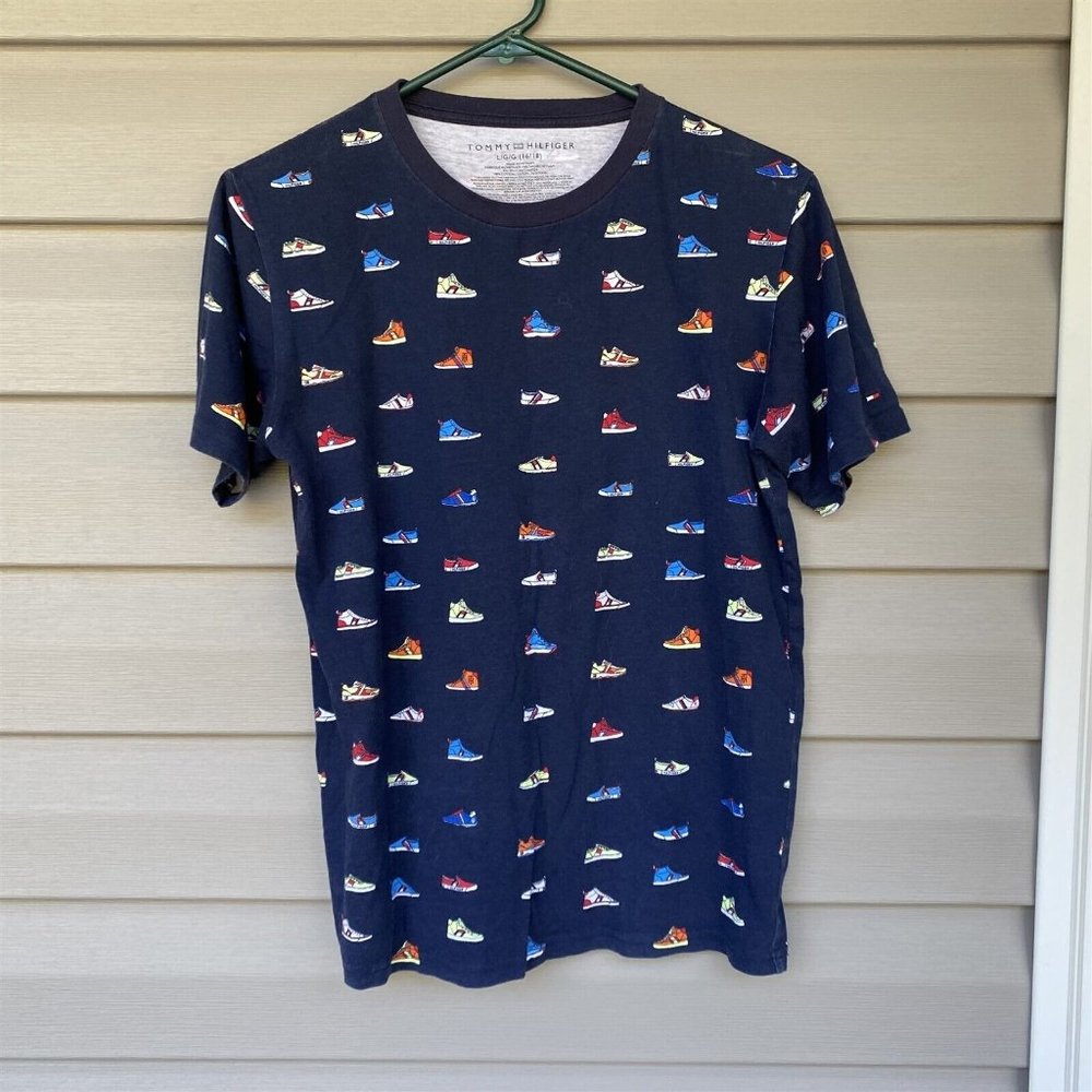 Hilfiger T Shirt Sneaker Print Boys Youth 16-18 Blue allover print